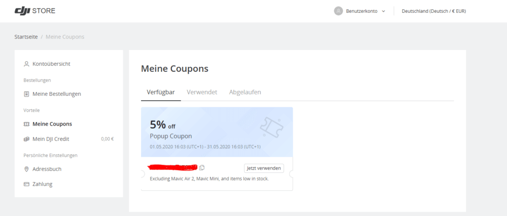 dji rabatt newsletter benutzerkonto