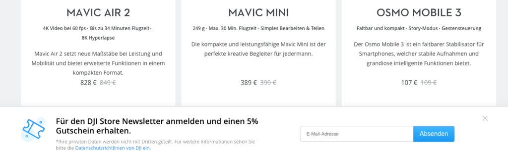 dji store rabatt newsletter anmeldung