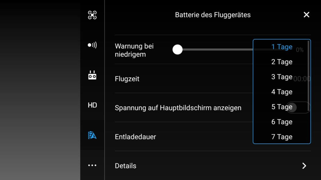 dji go 4 app akku entladen einstellung tage