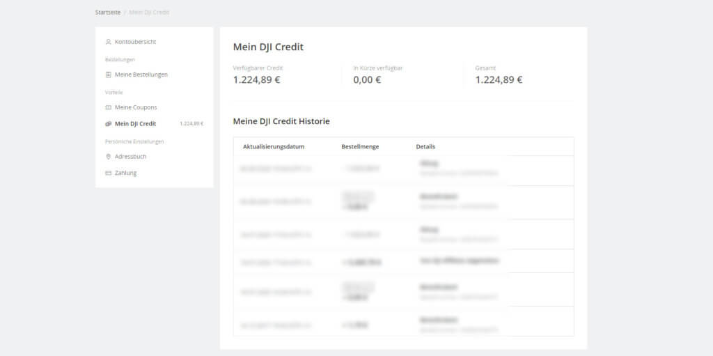 dji credit mein konto übersicht