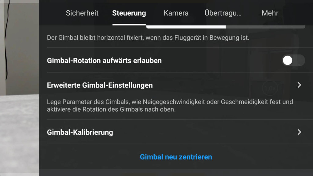 dji fly app erweiterte gimbal einstellungen