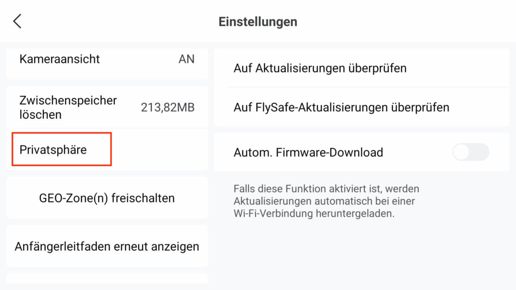 dji fly app einstellungen