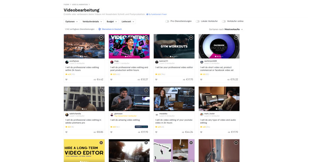 fiverr videobearbeitung übersicht