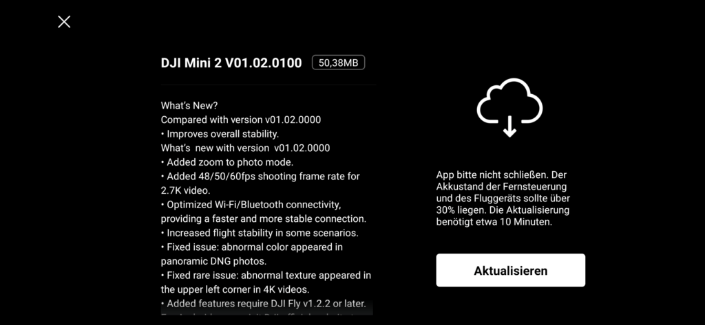 dji mini 2 firmware update v01.02.0100 patchnotes