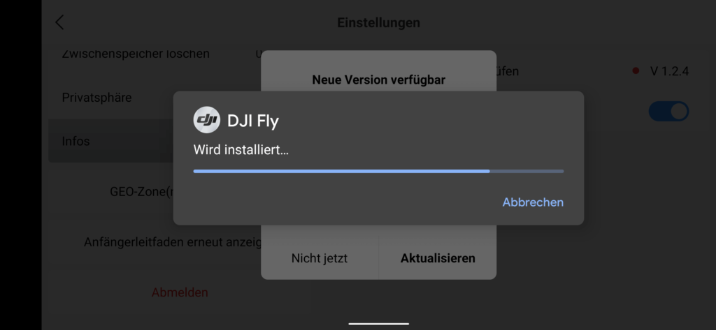 dji fly app in-app-update installationsverlauf