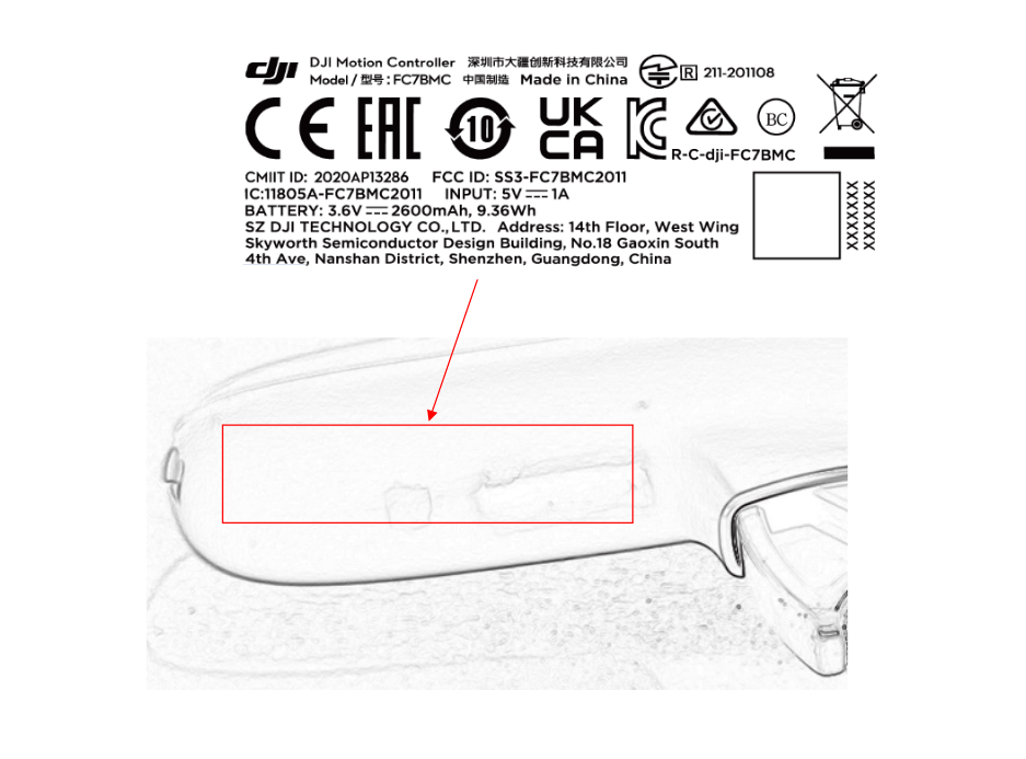 dji motion controller fcc label position