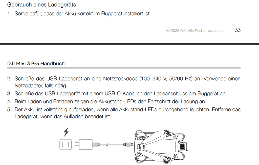 dji mini 3 pro laden netzteil handbuch