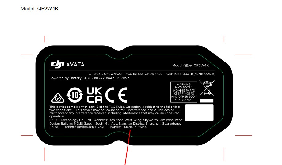 dji avata fcc label