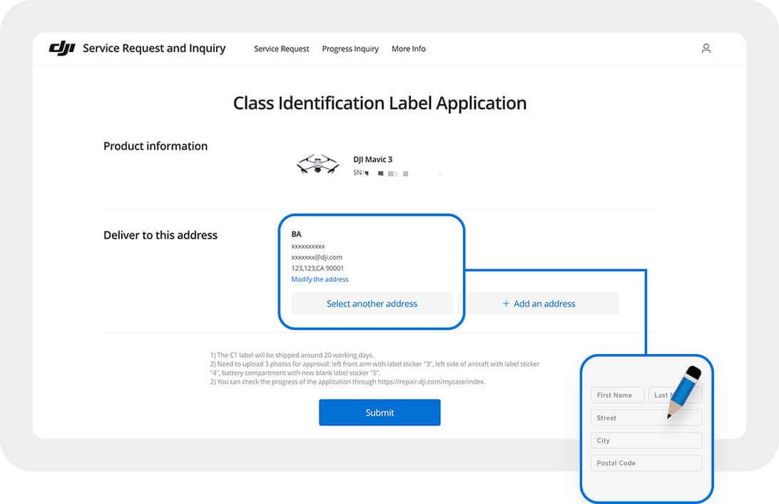 dji mavic 3 c1 label adresse formular