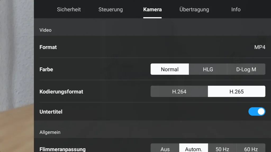 DJI Fly App camera settings