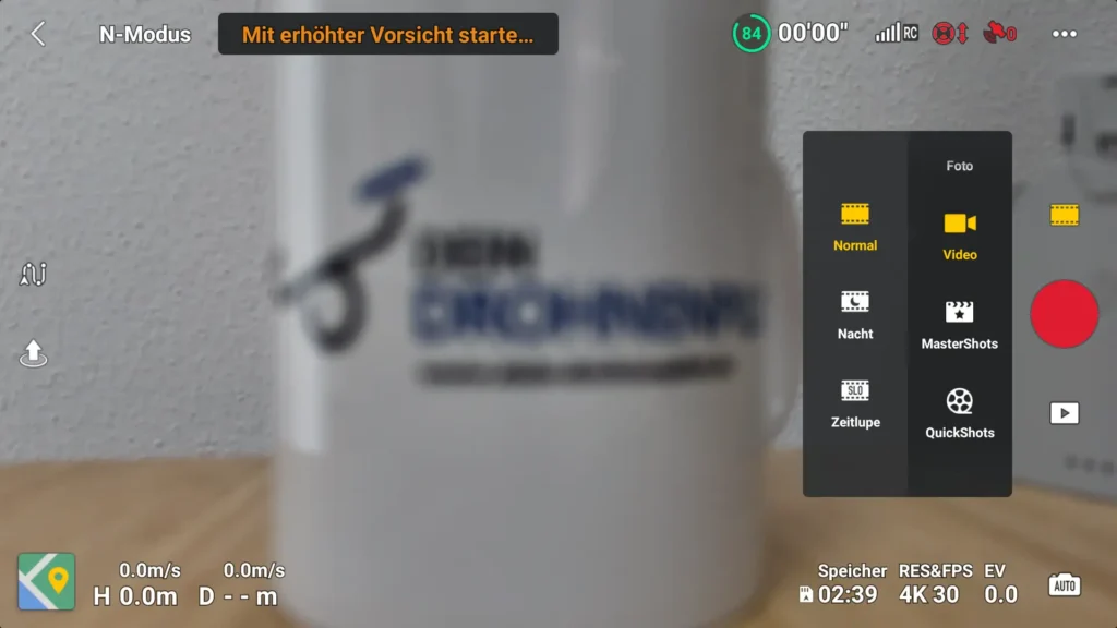 DJI Fly App Live Ansicht mit Aufnahmemodus