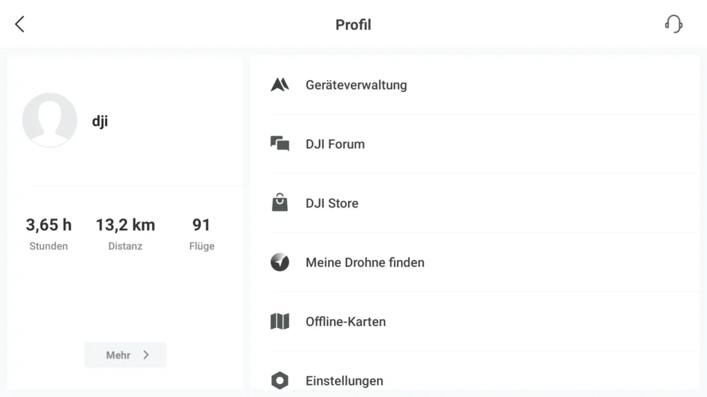 DJI Fly App Profileinstellungen