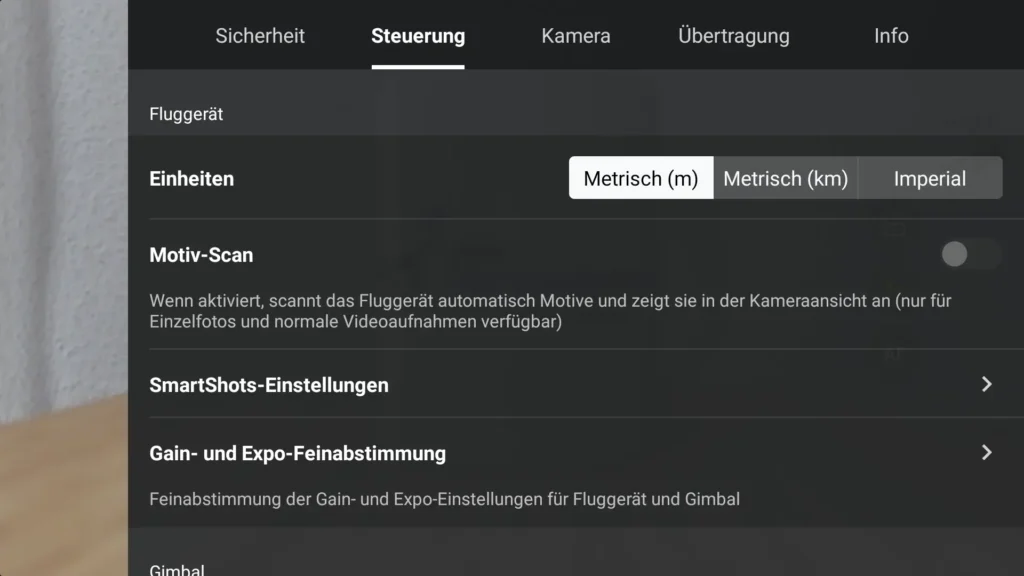 DJI Fly App Steuerung Einstellungen