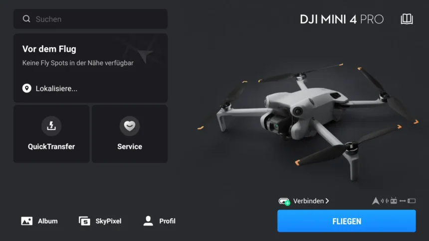 dji fly app home screen drone connected 2024