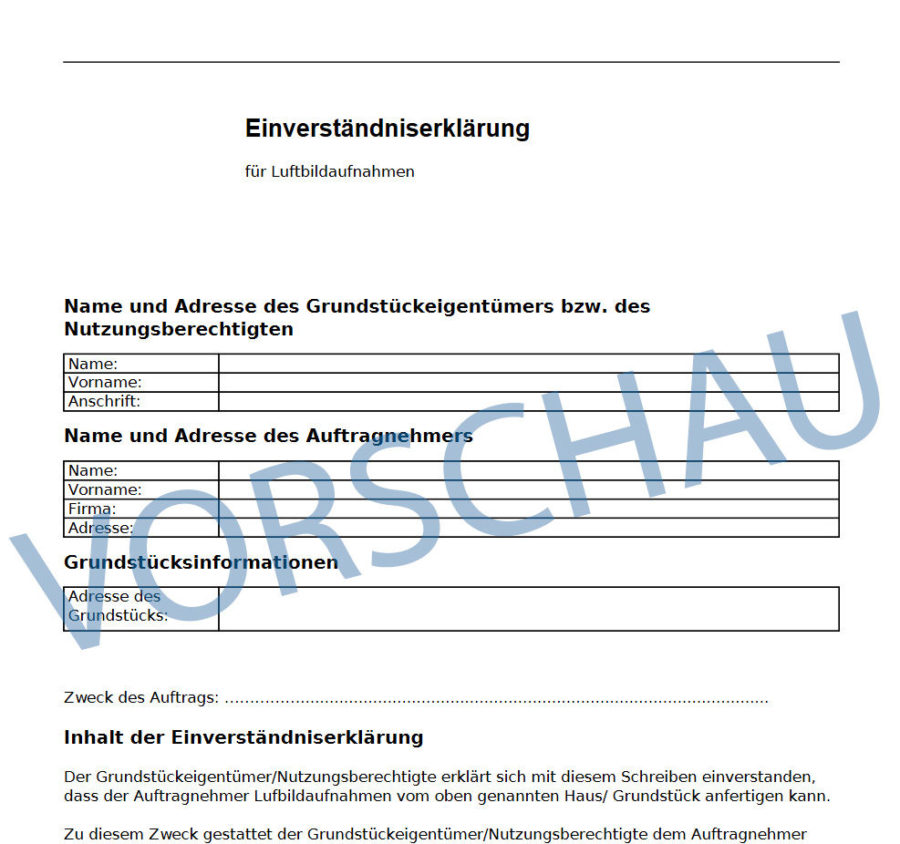 Drohnenflug Einverständniserklärung Grundstückseigentümer[Muster]
